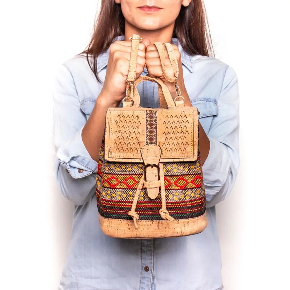  Cork backpack Colorful Textile eco vegan women vintage girls backpack Cotton Bag Casual Backpack La - 33039910028