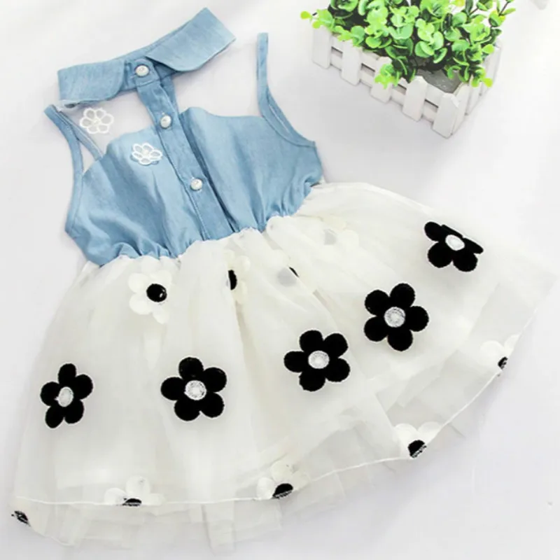 

The New Girl Beautiful Princess The Trend Of S2018 Version Of The Mini Baby Cowboy Sleeveless Dress Lapel Flowers