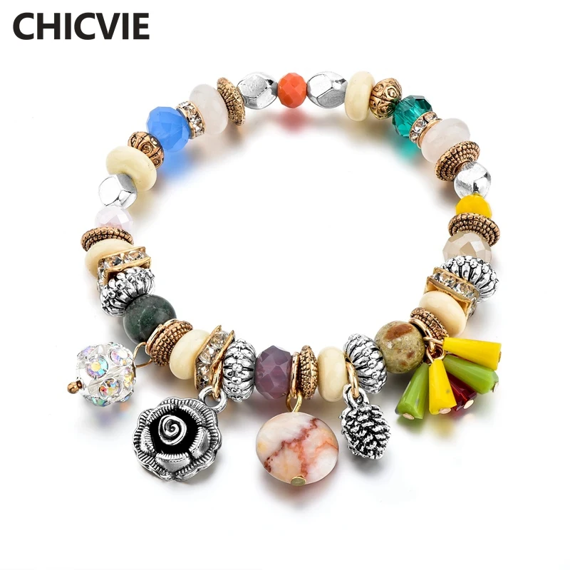 

CHICVIE Silver Flower $ Pine Nuts Personalized Bracelets & Bangles Charms For Women Jewelry Making Custom Bracelets SBR170044