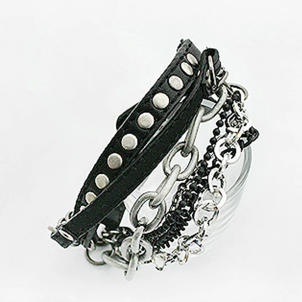 

Fashion Punk Bracelets & Bangles for Women Rivet Metal Heavy Chain MultiLayer Rivet Leather Bracelet Charm Vintage Jewelry