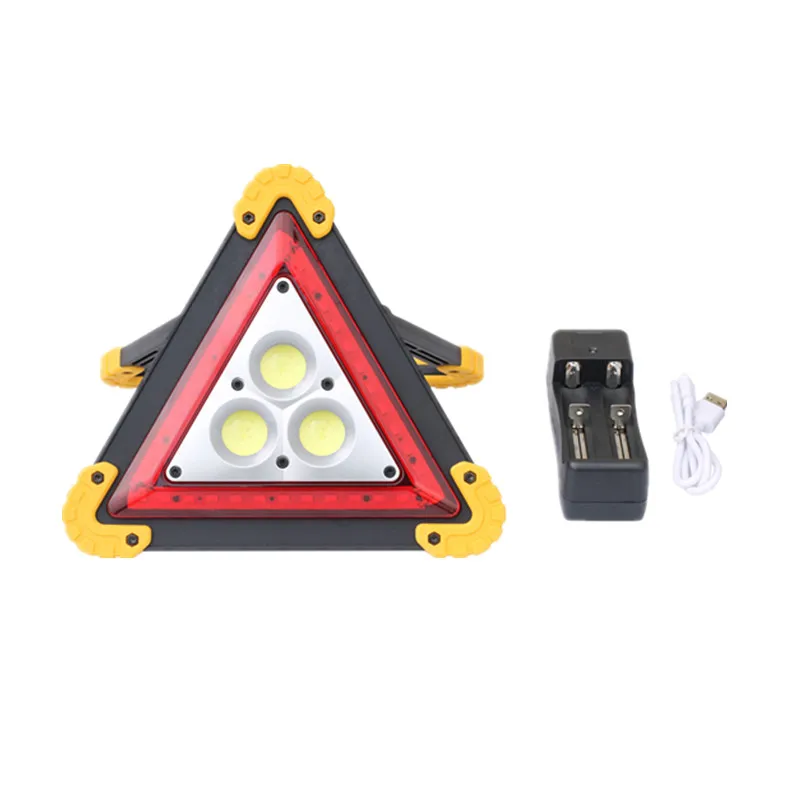 Foldable triangle warning sign with charger
