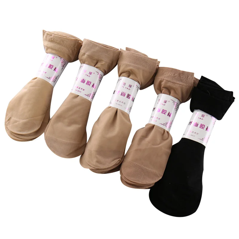 Chaussettes d'été en soie pour femmes, 10 paires/lot, bas à bas prix, sensation fraîche, couleur unie, respirantes, Sexy, en peau, Meia