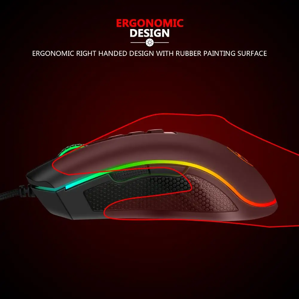 Redragon M711 COBRA Gaming Mouse Wired RGB LED Color Backlit 16.8 Million Chroma 10000 DPI 7 Programmable Buttons Gamer for Dota