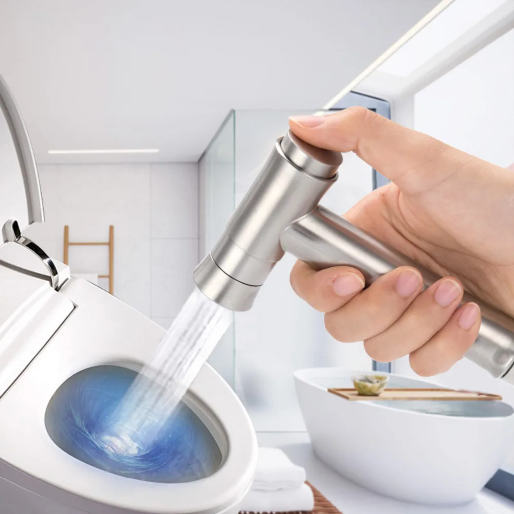 

ANHO Bathroom Toilet Bidet Faucet Kit Double Function Stainless Steel Press Sprayer Washer Mixer Set with 59" Shower Tube Holder