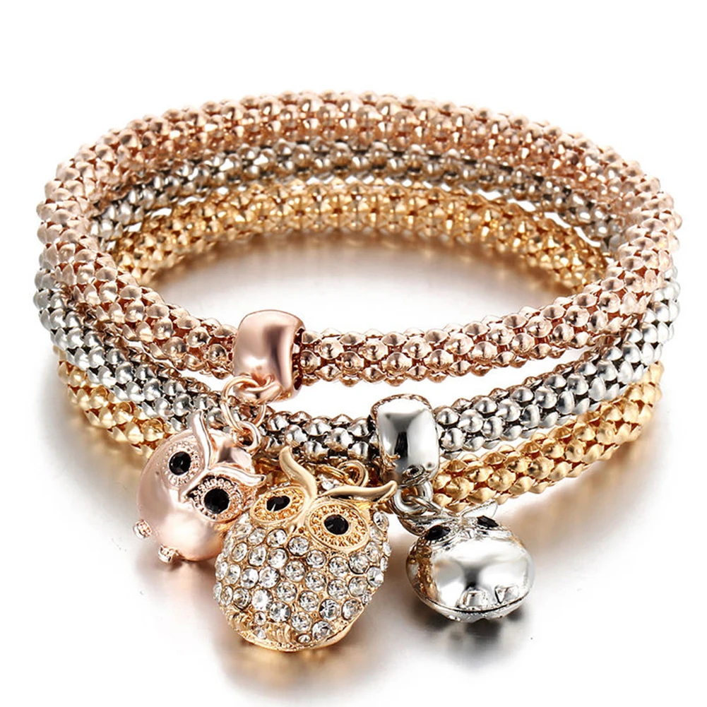 3Pcs/Set Women Fashion Owl Tree Bracelets Rhinestone Pendant Bangle Jewelry Gift | Украшения и аксессуары