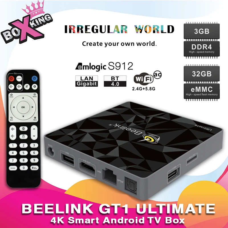

Beelink GT1 Ultimate 3G 32G Smart Android TV Box Amlogic S912 CPU Bluetooth 4.0 2.4G/5.8G WiFi TV Set Top Box Media Player (p50)