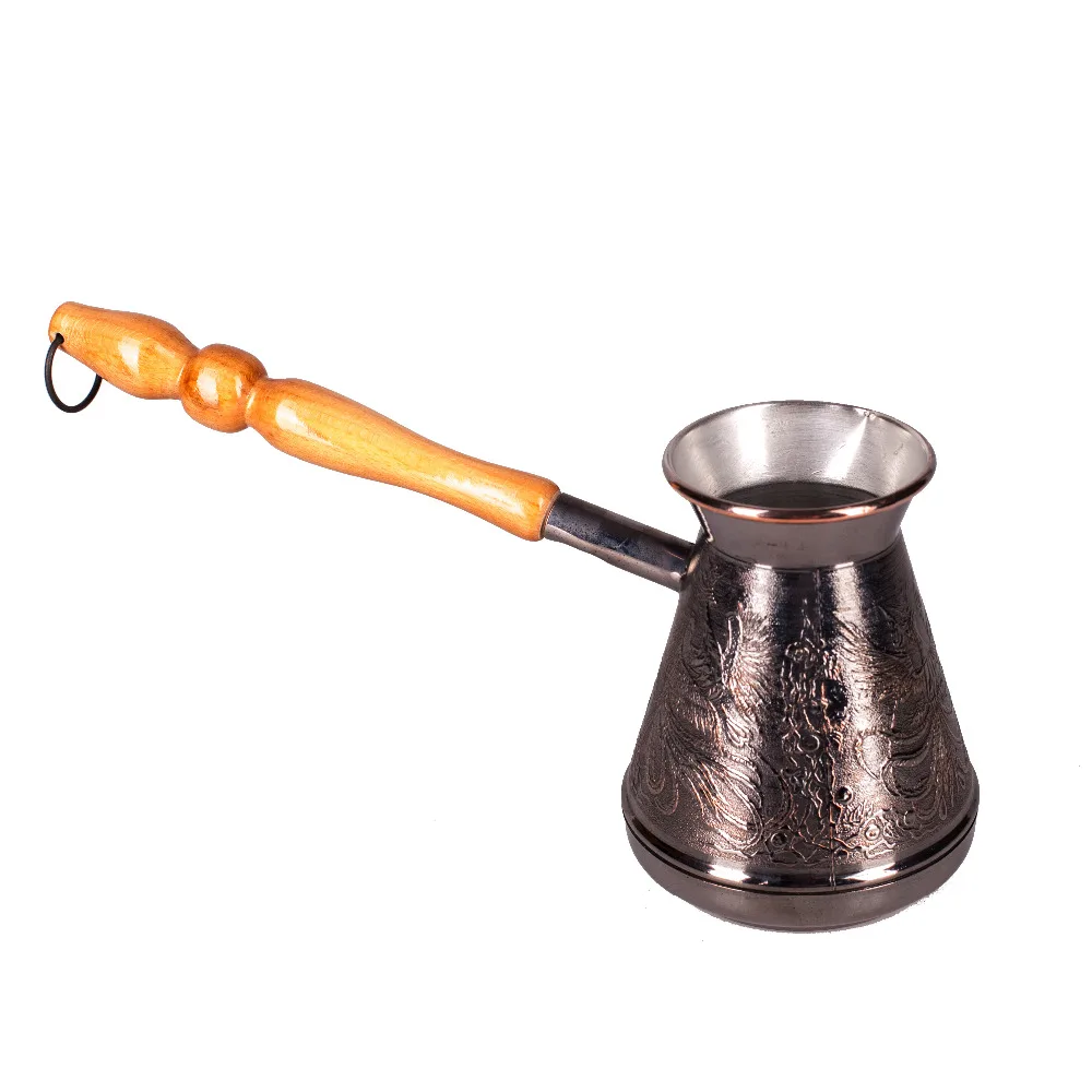Goedkoop Turk Koffie Koper Houten Gesneden Handvat Plated Tin. Volume 600 Ml.