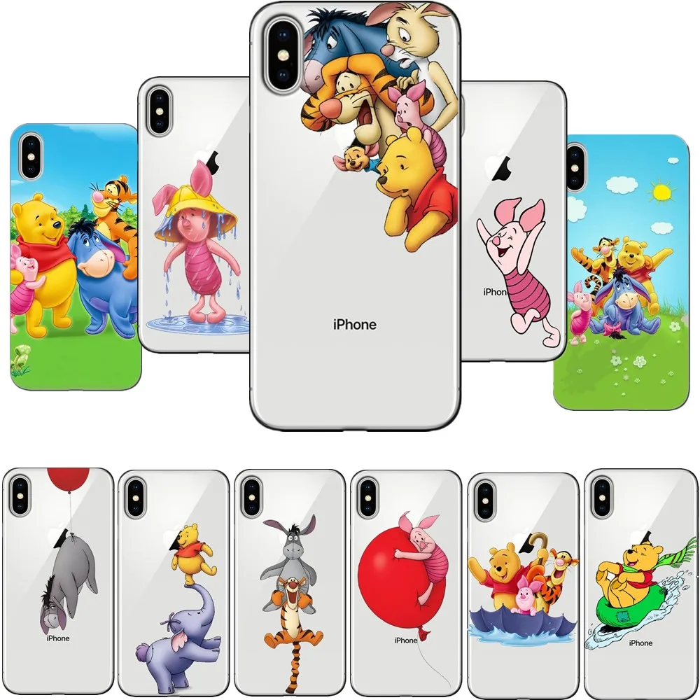 

Newest Winnie Pooh Cartoon Naughty Lovely Eeyore Soft TPU transparent Phone Case For iPhone X 10 5S SE 6 6SPlus 7 7Plus 8 8Plus