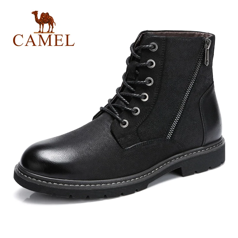 CAMEL Genuine Leather Men Boots Fashion Casual Trend Retro Black/Brown High-top Non-slip Outsole Short Ankle Boots Man Bota