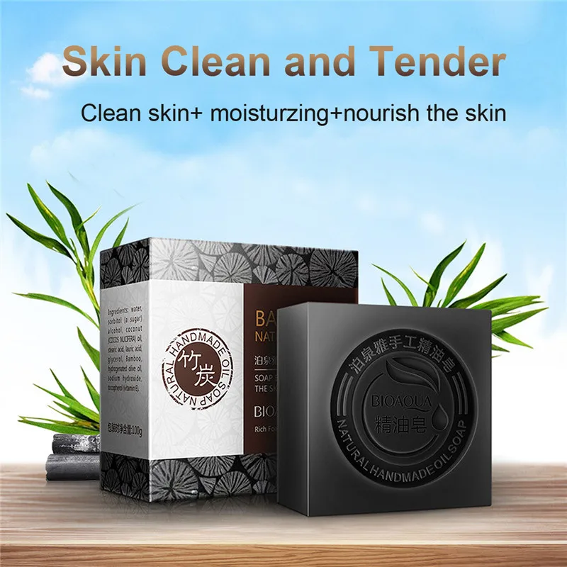 

BIOAQUA Bamboo Charcoal Handmade Soap Blackhead Cleaning Soap Whitening Bath Face Body Skin Care Oil Control Moisturizing 100g