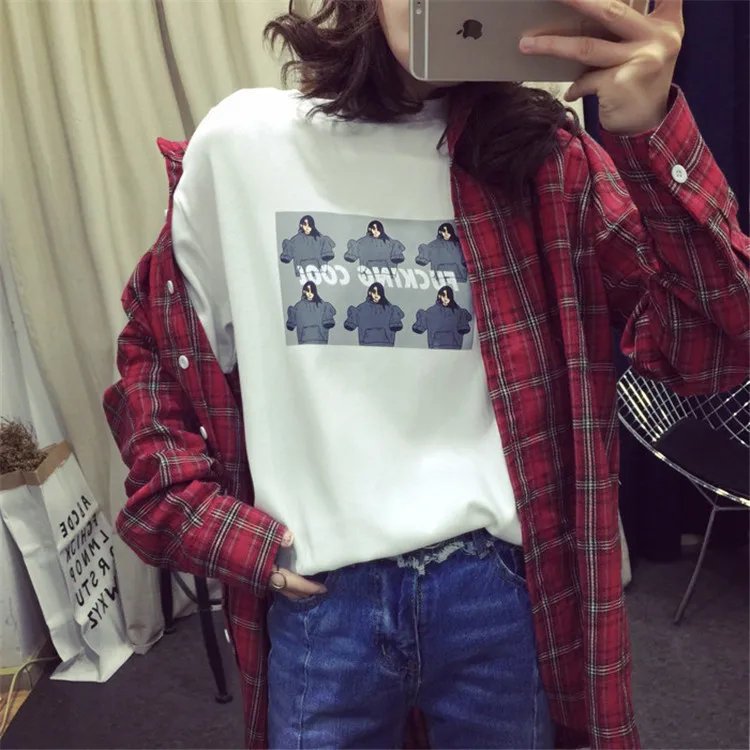 

ECTTC 2019 Summer Kpop Harajuku Summer T shirt Cotton Short Sleeve Pocket Seoul Printing On The Back Top BF Style Ulzzang Girls