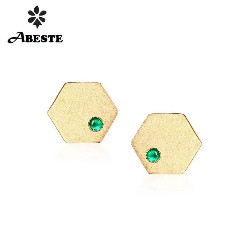 

ANI 14K Solid Yellow Gold Women Wedding Stud Earrings Natural Emerald Engagement Gold Earrings Female orecchini donna Gemstone
