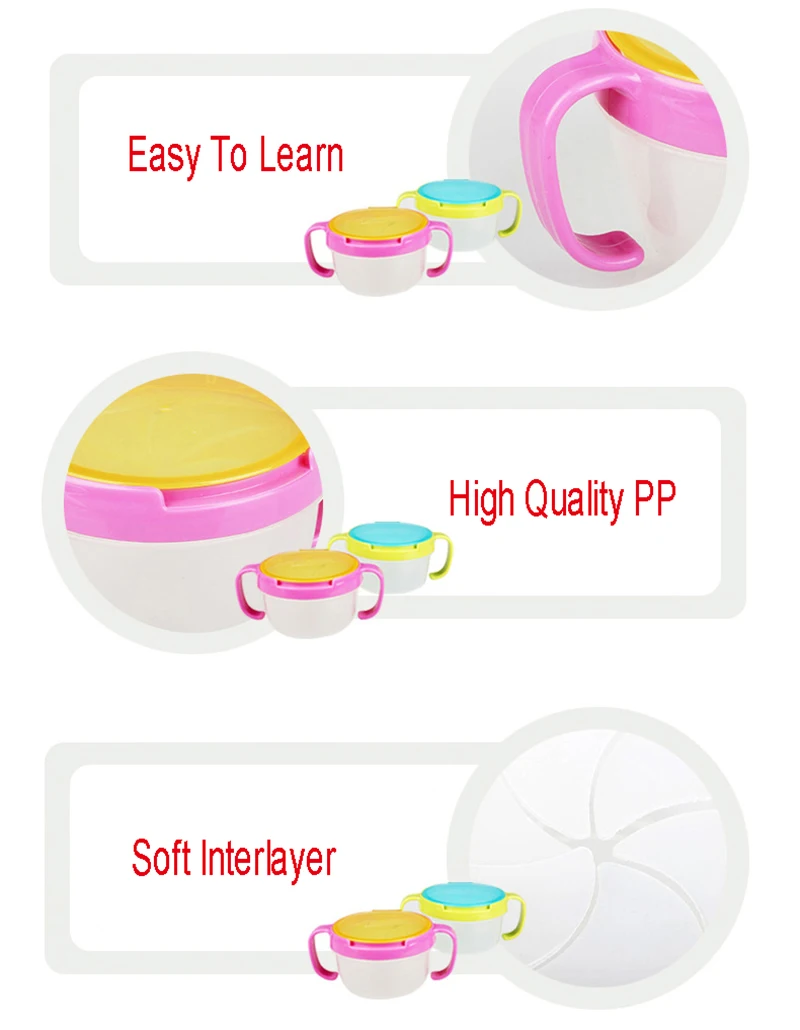 Colorful Baby 360 Rotate Spill-Proof Bowl Feeding Food Snack Dishes Tableware Container With Cover And Handle (9)