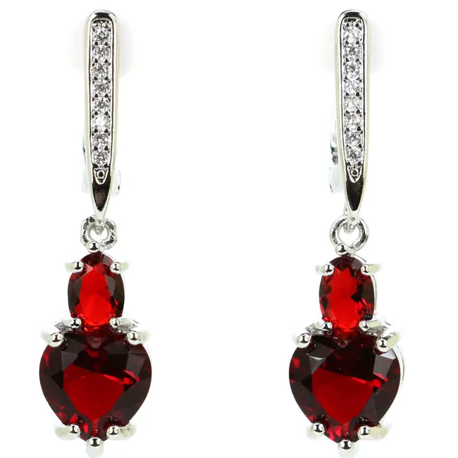 

SheCrown Heart Shape Red Blood Ruby Cubic Zirconia Gift For Girls Silver Earrings 34x8mm