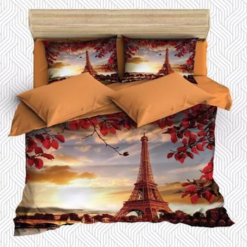

Else 6 Piece Brown Sunset Eiffel Tower Landscape 3D Print Cotton Satin Double Duvet Cover Bedding Set Pillow Case Bed Sheet