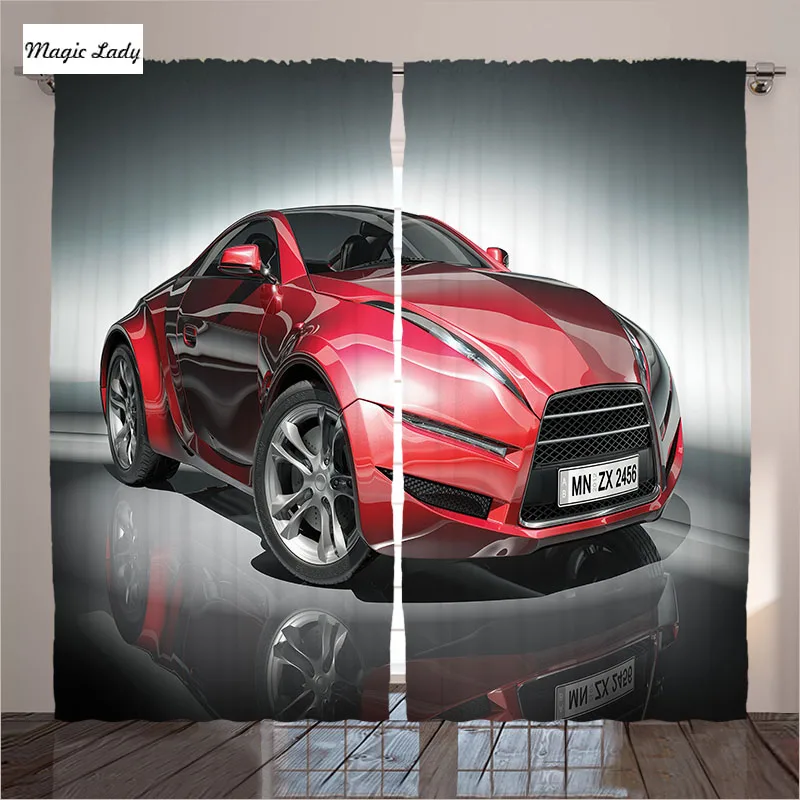 Auto Curtains Living Room Bedroom Modern Metallic Sports Cars Fast