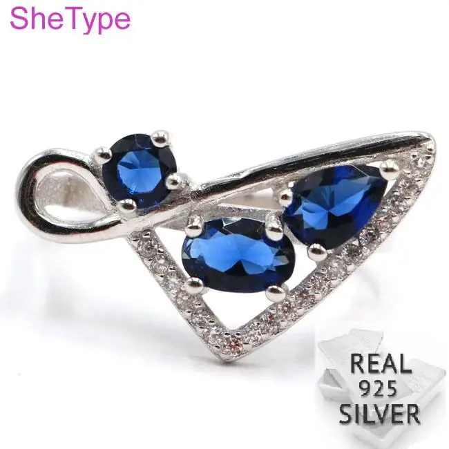 

US sz 7# SheType Elegant 3.56g Tanzanite White CZ Gift For Girls Real 925 Solid Sterling Silver Rings 23x12mm