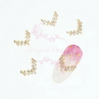

10pcs/lot Luxury Clear Zircon V Necklace Shape 3D Nail Art Jewelry Manicure Gold Metal Charms DIY Design Decorations Accessories