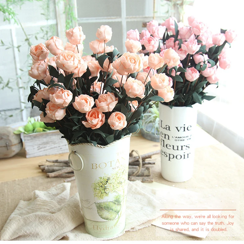 10pcs/lot 6 Heads Artificial PE Rose Flowers for Wedding Birthday Home House Xmas Christmas Party Table Decoration Fake Flower