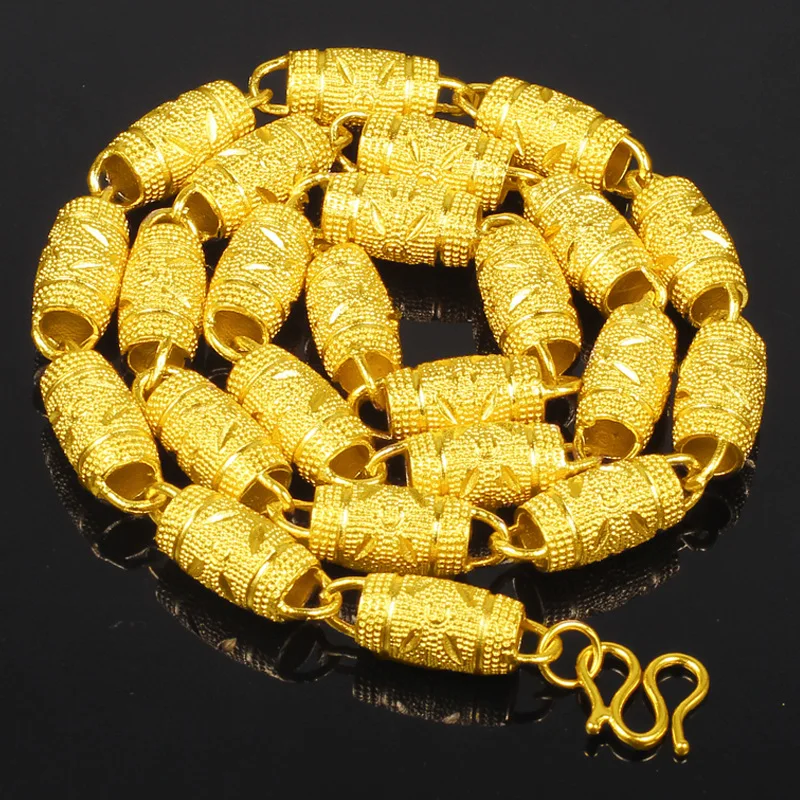 

10MM Thick Wood Barrels Shaped Necklace Yellow Gold Filled Mens Statement Chain Necklace 24"
