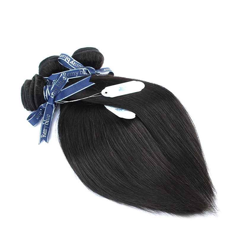 Remy Blue Raw Indian Hair 4 Bundles With Closure Straight Human Hair Weave Extensions Natural Color Thick Bundles With Closure (21)