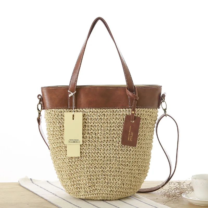 Women Straw Bag Female Beach Handbag INS Popular Ladies Patchwork Shoulder Bags Fashion Summer Large Weave Vacation Tote SS3050 (3)