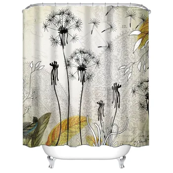 

Abstract Nature Plants Dandelions Wild Herbs Dandelions and Butterfly Flowering Dandelion on White Shower Curtain