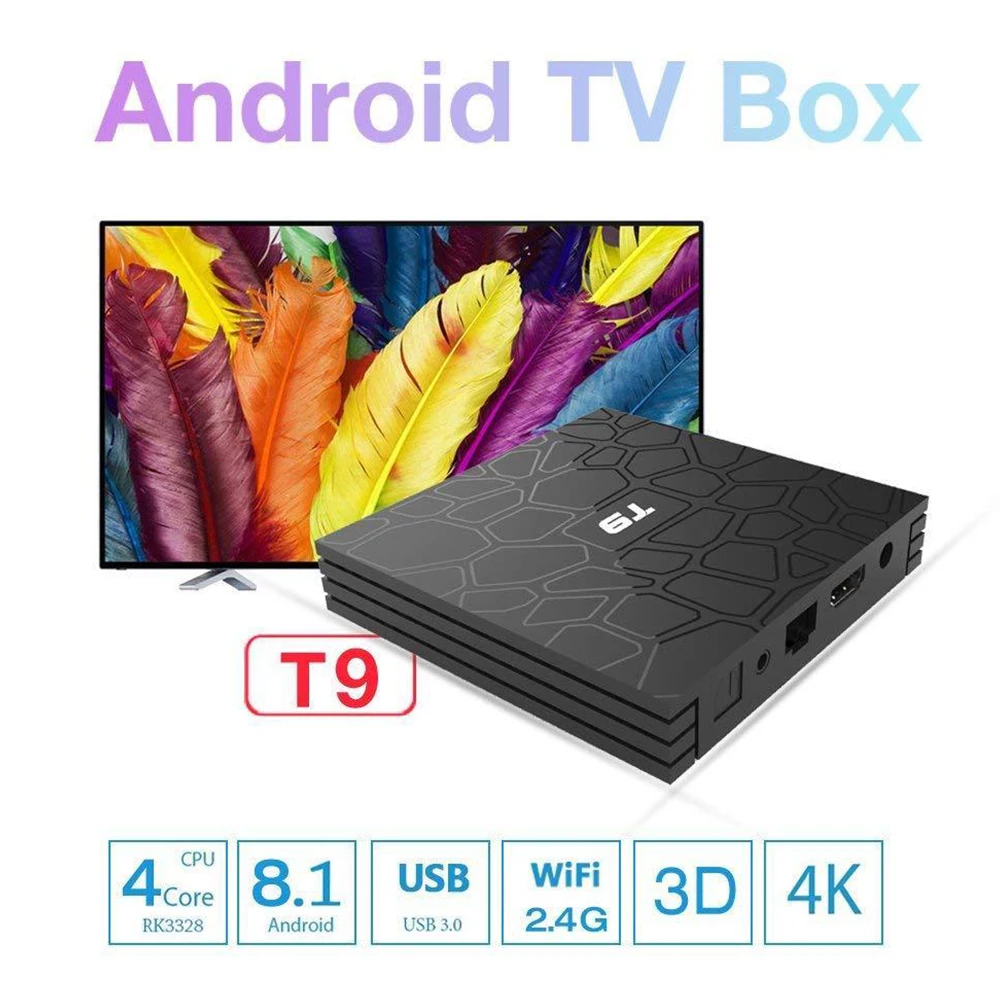 

2018 T9 Smart TV Box RK3328 4G 32G USB3.0 Android 8.1 Quad Core Wifi 4K Media Player Set Top Box Optional 2.4G Bluetooth