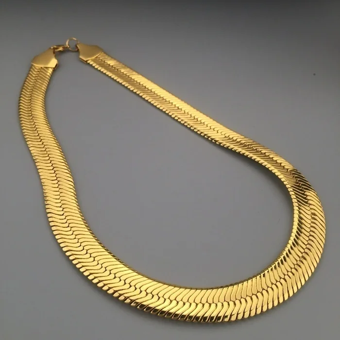 10 мм широкая цепочка из змеиных костей с желтым золотом мужское ожерелье "елочка" 60 см(23,"