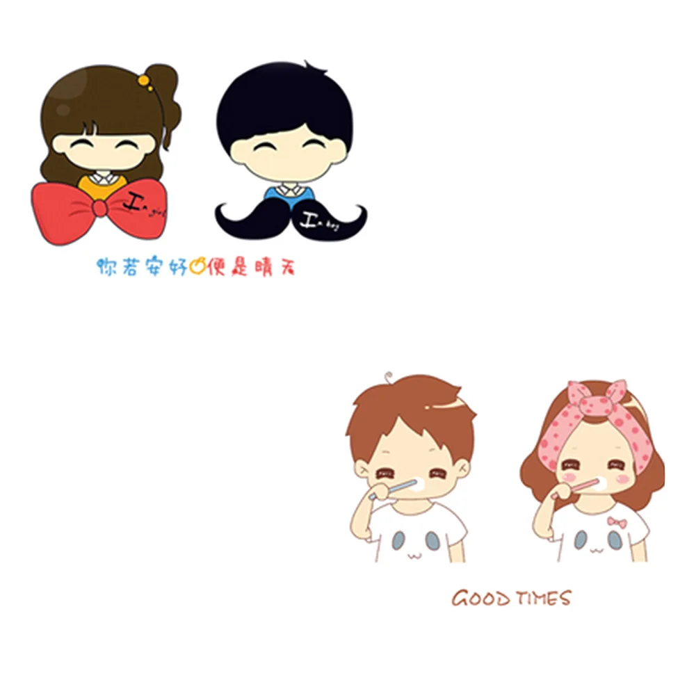 Baru Kedatangan Pasangan Kartun Kamar Mandi Cermin Stiker Dekorasi