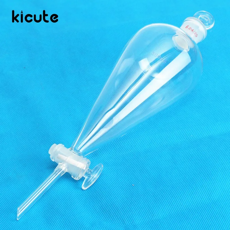 Kicute 500ml 24/29 Clear Pyriform Separatory Glass Funnel Straight Drop Tube Borosilicate Glass Stopcock Stopper Lab Stationery