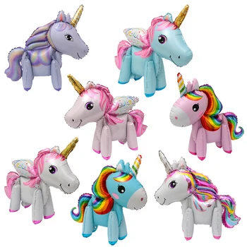 

50P Children's Toys 3D Three Dimensional Rainbow Horse Cartoon Pony Unicorn Foil Balloon for Wedding Birthday Party Decorations