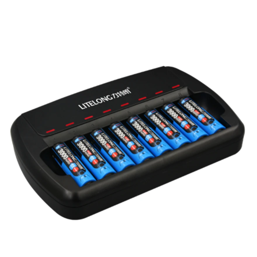 LITELONG 8pcs Large capacity 3000mAh 1.2v AA Ni-MH rechargeable battery + 8 slots universal AA AAA battery smart charger LITELONG 8pcs Large capacity 3000mAh 1.2v AA Ni-MH rechargeable battery + 8 slots universal AA AAA battery smart charger