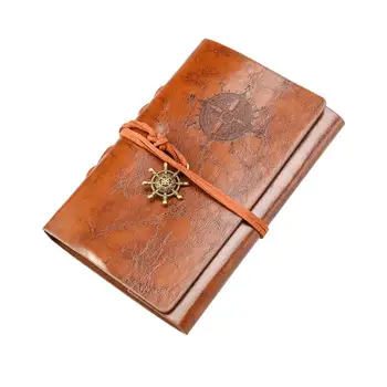

Retro Vintage Pirate Anchor PU Cover Loose-leaf String Bound Blank Notebook Notepad Travel Journal Diary Jotter (Brown)