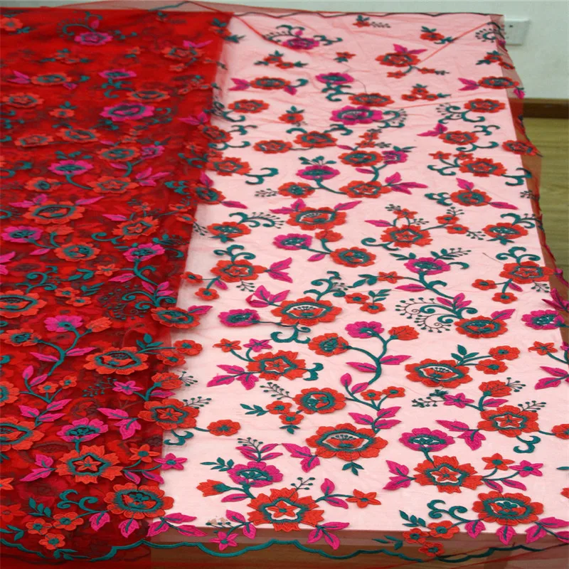 

Red African Lace Fabric 2018 Embroidered Nigerian Laces Fabric High Quality French Tulle Lace Fabric For Women HJ959-1