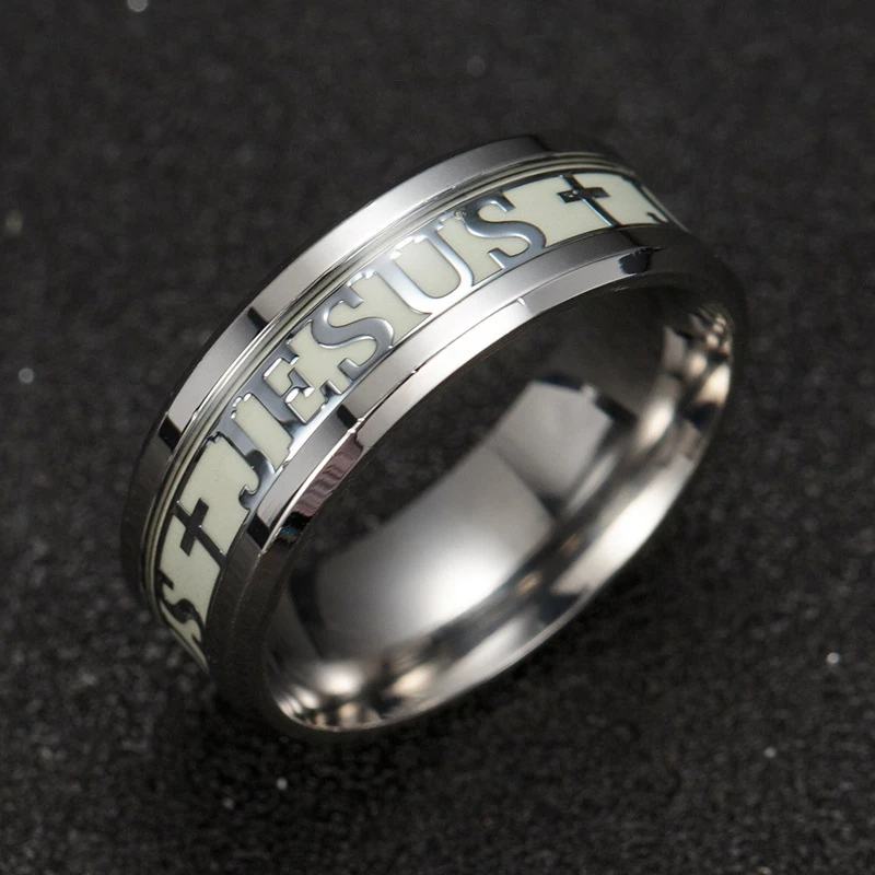 Модное светящееся кольцо с надписью «JESUS», мужское кольцо из нержавеющей стали, 4 цвета, светится в темноте, обручальные кольца для женщин, bague femme