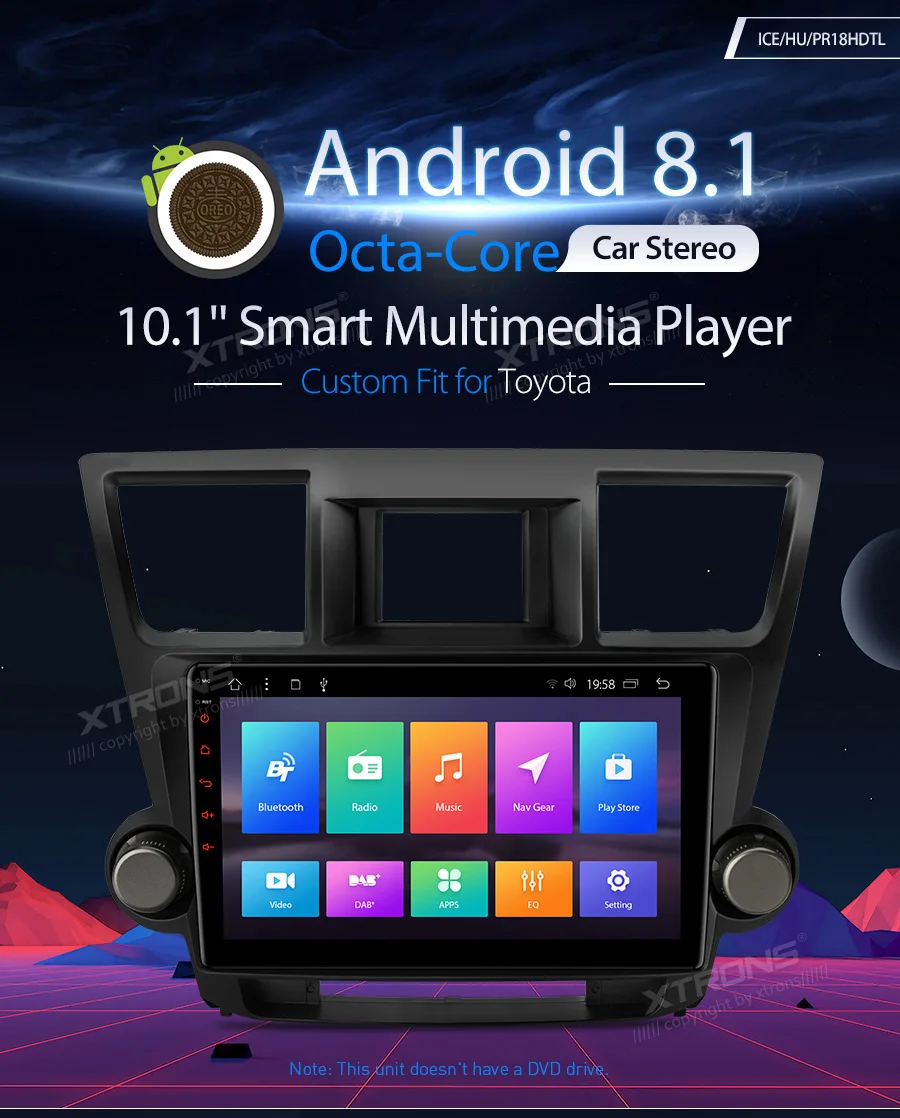 Top XTRONS 10.1" Android 8.1 Octa Core Car Stereo Multimedia Player GPS Navigation for Toyota Highlander Kluger 2008-2013 No DVD 0