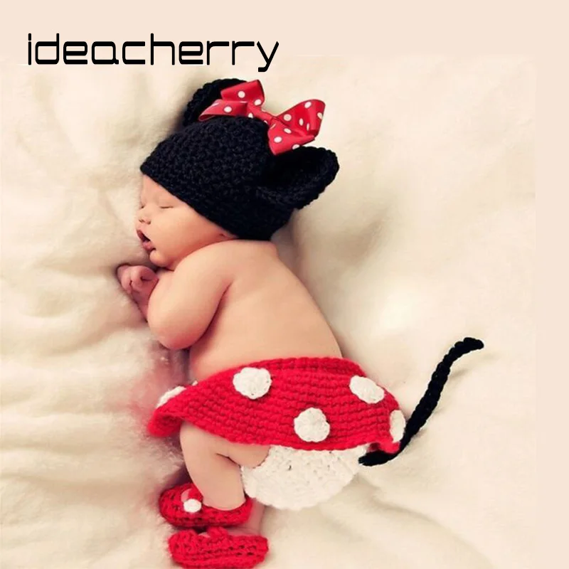 

ideacherry Brand New Baby Hat Scarf 4 PCS Newborn Hundred Days Photography Props Suit Cartoon Mouse Shape Caps Set