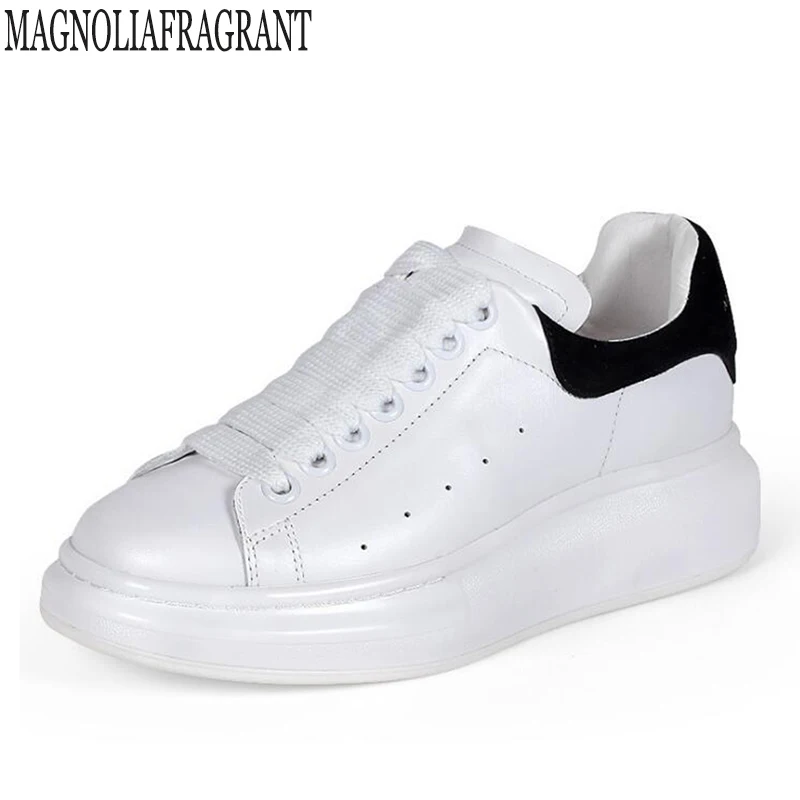 

Big Size 35-40 Flat shoes woman Autumn Leather Sneakers Women White Shoes Fashion Lace-up Platform Shoes For women zapatos mujer