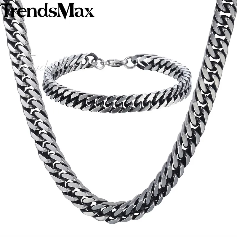 Ювелирный Комплект из колье и браслета нержавеющей стали|necklace bracelet|curb cubanjewelry sets