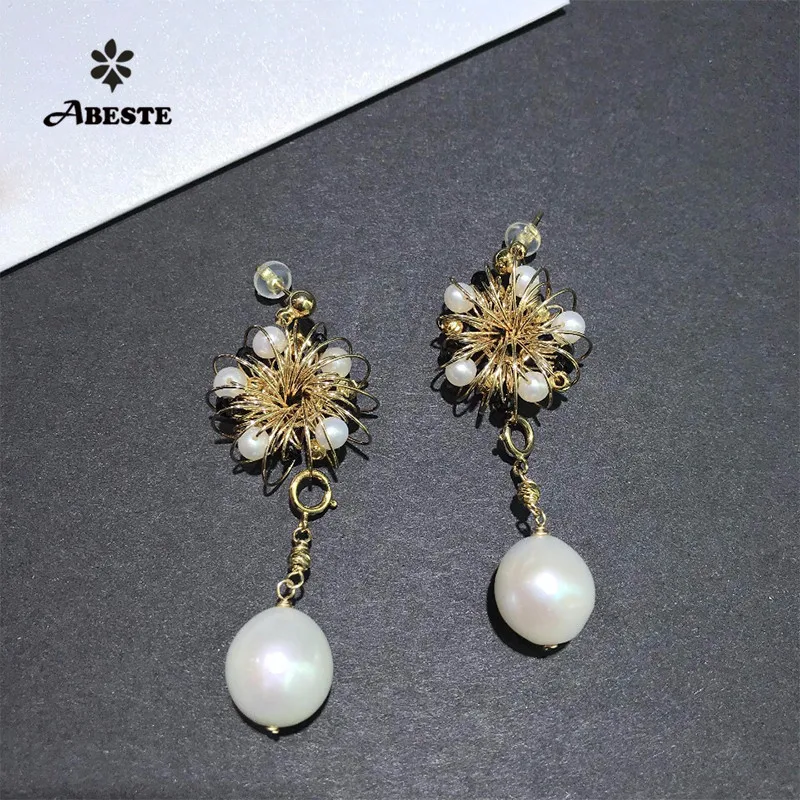ANI 14K Roll Gold Women Drop Earring Natural Freshwater White Pearl Fine Gold Earring Dangle oorbellen Handmade jewelry earrings ANI 14K Roll Gold Women Drop Earring Natural Freshwater White Pearl Fine Gold Earring Dangle oorbellen Handmade jewelry earrings