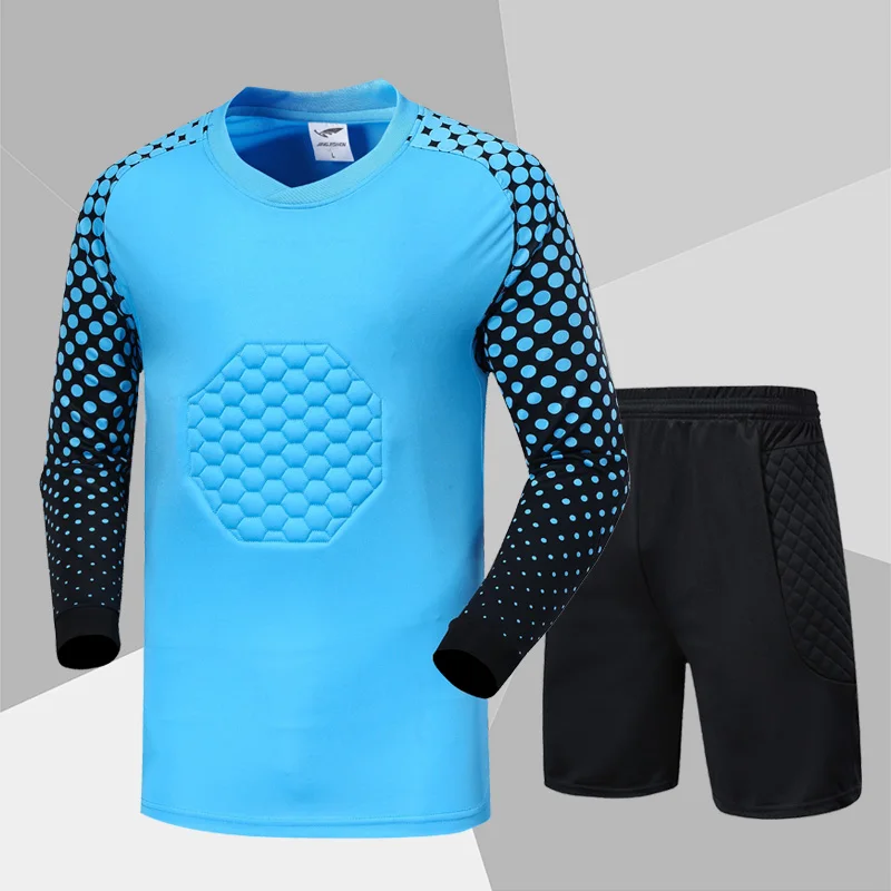 Мужские футбольные Вратарские Трикотажные изделия, футбольные наборы, униформа, костюм, тренировочные штаны, рубашки, шорты, спортивный комплект на заказ - Цвет: 018 blue shorts