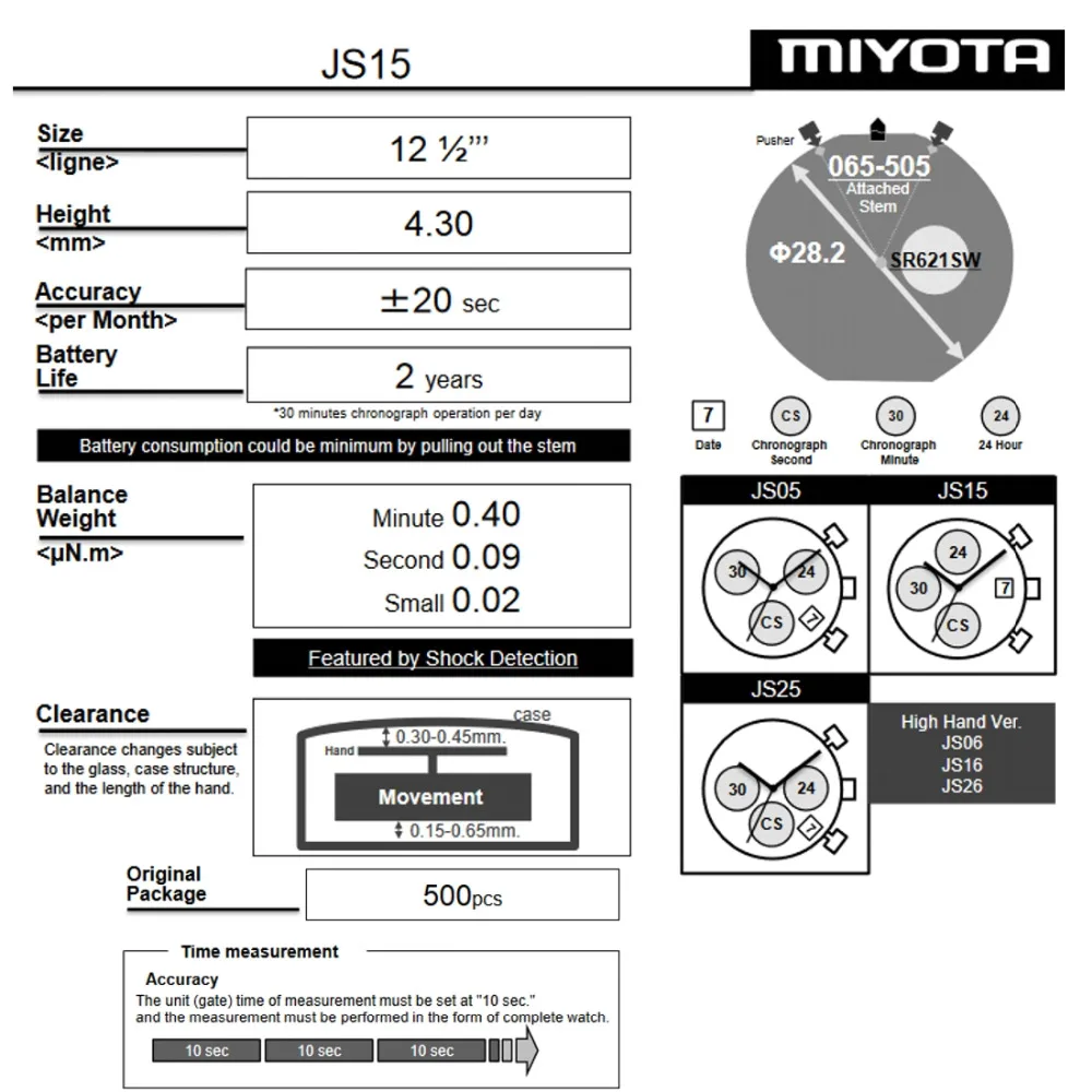 Miyota JS15 секундомер часы Дата кварцевый механизм Япония Сделано