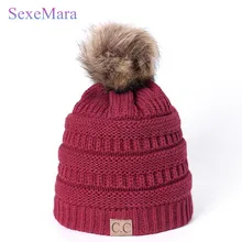 New Solid Color Woolen Pompon Hat Thick Winter Women Cap Beanie Hats Knitted Cashmere Wool Gorros Caps Female Skullies Beanies