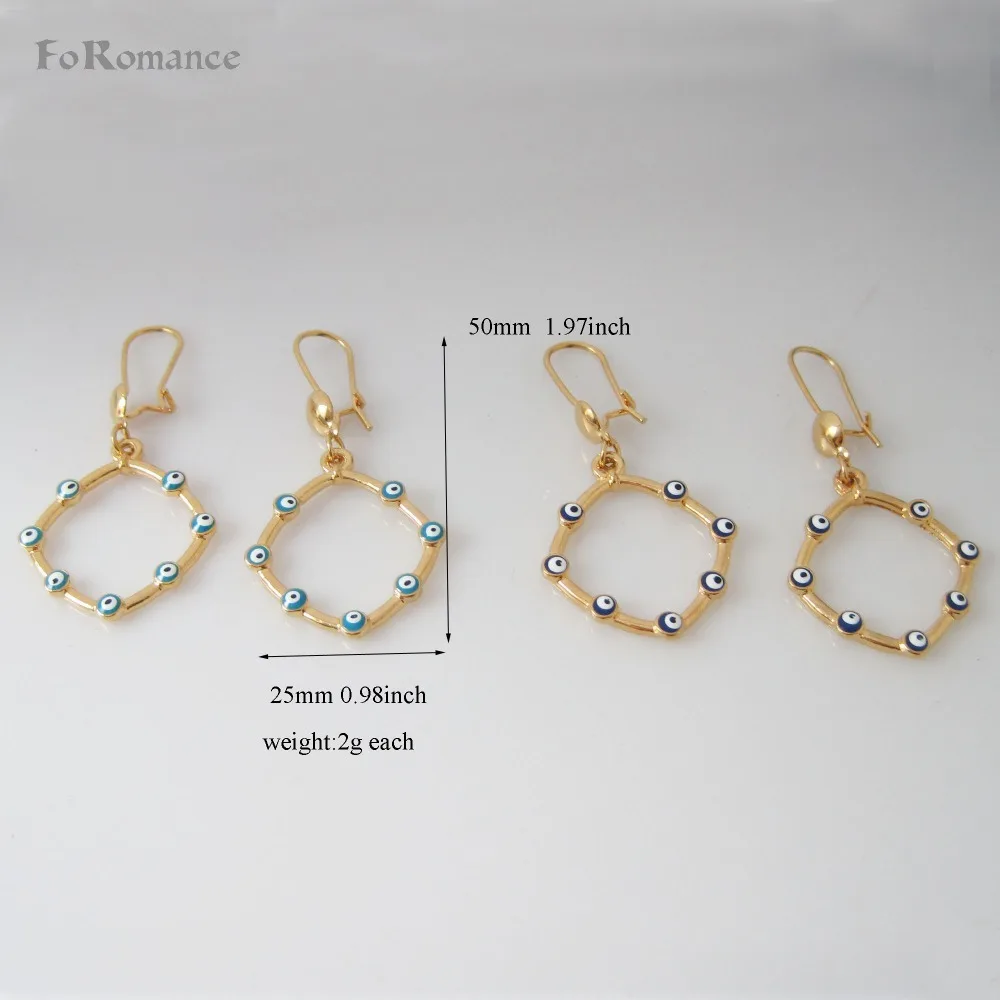 

ORDER 10$ get tracking /- YELLOW GOLD GP ALMOST ROUND ENAMEL EVIL EYE MANY EYES 1.97" EARRING TURKISH TURKEY STYLE