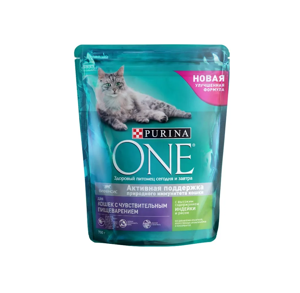Сухой корм Purina ONE для кошек с чувствительным пищеварением с индейкой и рисом, 6 кг