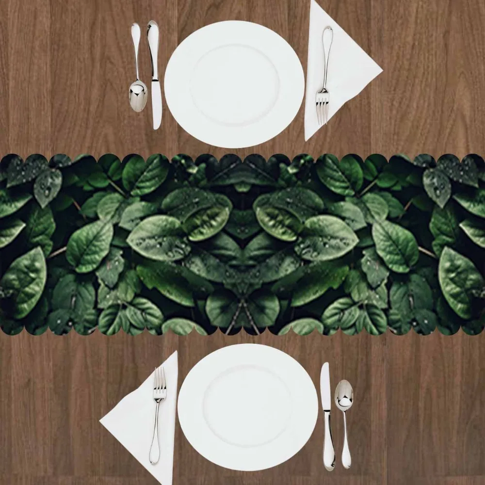

Else Green Tropical Jungle Tree Leaves on Water Drop 3d Print Pattern Modern Table Runner for Kitchen Dining Room Tablecloth