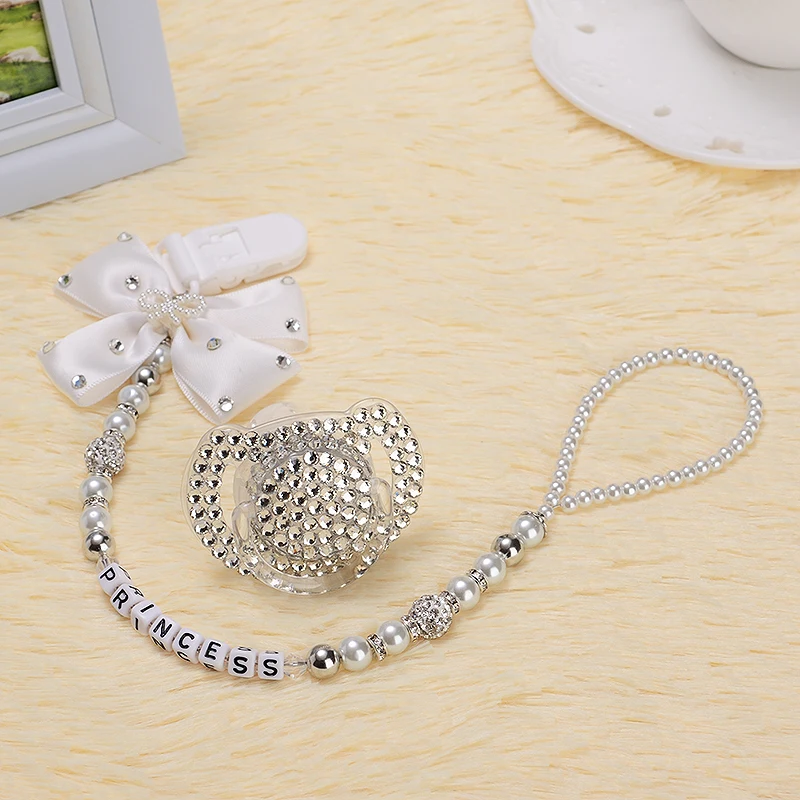 MIYOCAR all name hand made bling crystal rhinestone princess Baby Pacifier/ Nipples /Dummy /cocka /chupeta &pacifier clips
