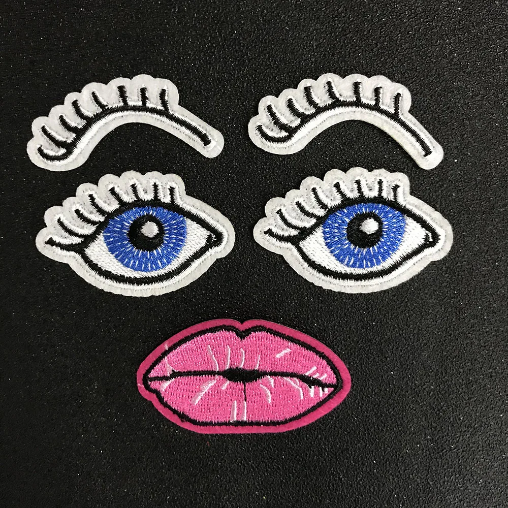 eyes mouth eyelashes feather cute Patch Iron On Embroidery Applique