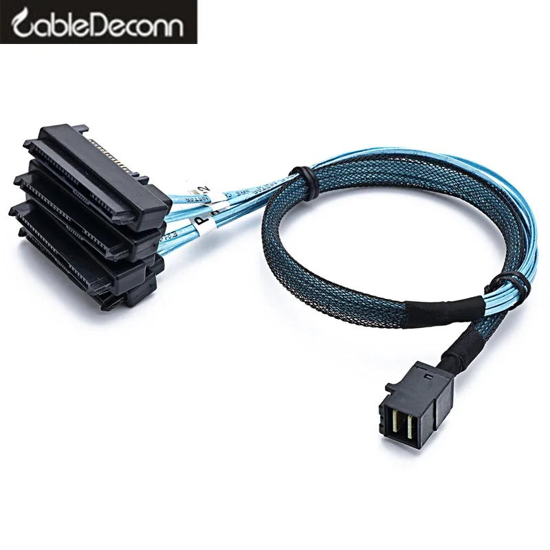 

Mini SAS SFF-8643 Host to 4 SAS 29pin SFF8482 +15pin Hard Disk Fanout 6Gbps Data Server Sata Cable 1m